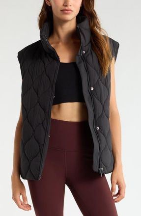 Zella Skyline Belted Puffer Vest in Black at Nordstrom, Size X-Large
