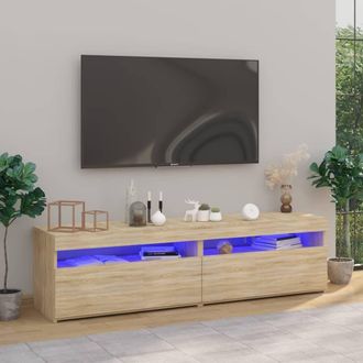 Berkfield Home TV Cabinets 2 pcs with LED Lights Sonoma Oak 75x35x40 cm in Brown | Size: 75 x 35 x 40 cm