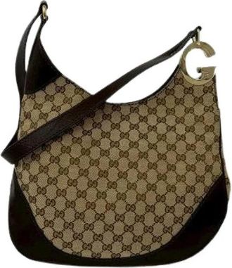 Gucci Pre-owned Canvas Leather Shoulder Bag - Dames - Vintage Schoudertas - Bruin - ONE Size - Leer - Vintage