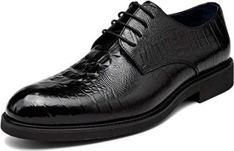 Generic Formal Shoes for Men Lace Up Round Toe Crocodile Print Derby Shoes Non Slip Resistant Anti-Slip Low Top Rubber Sole Classic(6.5 UK) Black