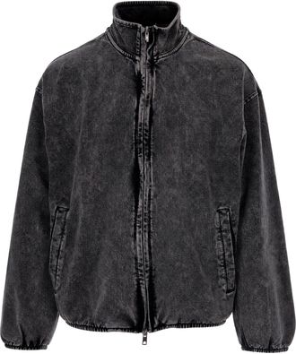 Diesel Washed Charcoal Cotton Denim Bomber Jacket