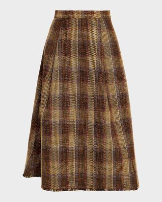 Toccin Stacy Plaid A-Line Midi Skirt