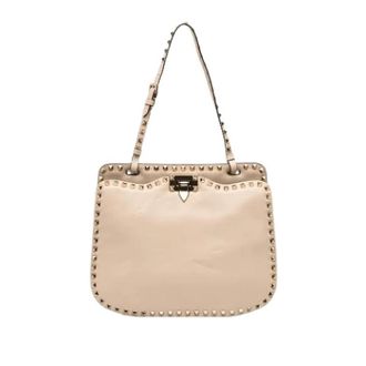 Valentino Pre-owned Studded Leather Shoulder Bag - Dames - Pre-owned - Beige - Maat: ONE Size Leer