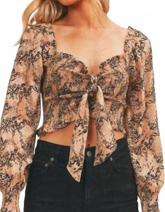 Lush Smocked Tie Front Top In Multi