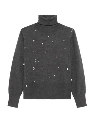 Alpha Studio Long-Sleeve Turtleneck Sweater with Stud and Rhinestone Embellishments