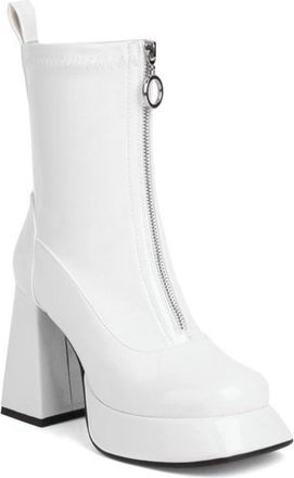 Generic Womens Fashion Front Zipper Ankle Boots Platform Square Toe Chunky High Heel Winter Versatile Shoes (5.5,White)