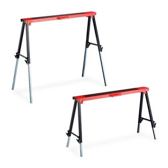 Relaxdays Caballete Trabajo, Set De 2, Altura Ajustable 12 Niveles, Carga Hasta 150 Kg, Plegable, Asa Transporte, Rojo - Relaxdays