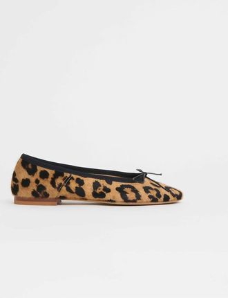 Mansur Gavriel Womens Dance Ballerina Shoes In Leopard Pony Hair Black