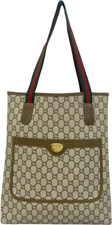 Gucci Brown Green Red Color Leather Pvc Tote Bag (Pre-Owned)
