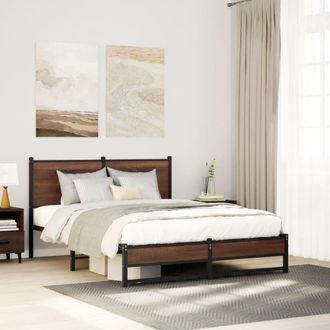 Berkfield Home Metal Bed Frame without Mattress Brown Oak 137x190 cm