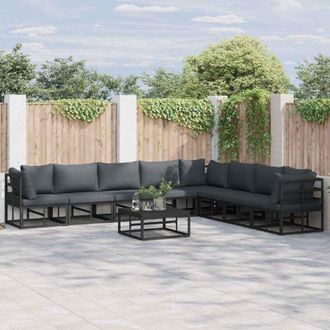 vidaXL Conjunto De Sof&aacute; De Jard&iacute;n Con Coj&iacute;n 9 Pcs Negro Aluminio Vidaxl