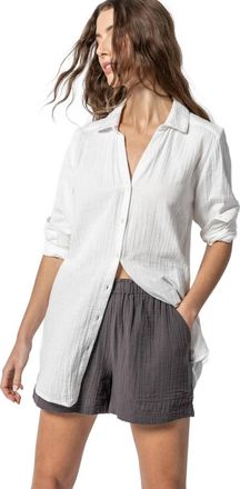 Lilla P Long Sleeve Button Down Tunic In White