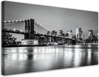 Feeby Cuadro En Lienzo, Puente De Brooklyn Por La Noche Ciudad De Nueva York, 100x50