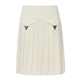 Versace Midi Skirts, female, Beige, Size: XS Pleated Wool Midi Skirt