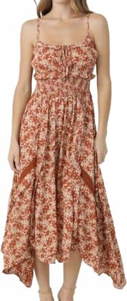 Angie Ruffles And Lace Midi Dress In Rust