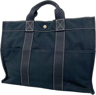 Herm&egrave;s Black Canvas Tote Bag (Pre-Owned)