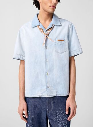 Marni Mens Built-in scarf faded chambray shirt