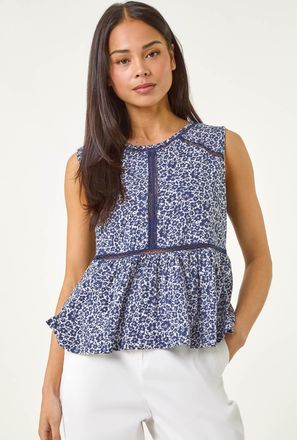 Roman Floral Print Trim Vest Top
