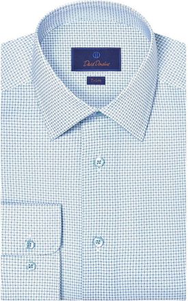 David Donahue Trim Fit Light Light Blue Micromedallion Stretch Cotton Twill Dress Shirt in White/Blue at Nordstrom, Size 16.5 - 34