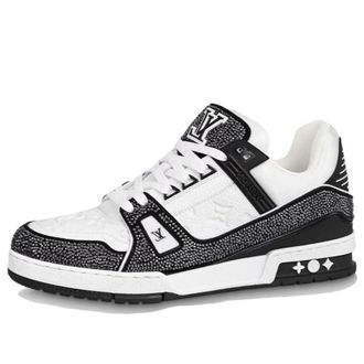 Louis Vuitton LV Trainer Sneakers Black White Rhinestones 1ABM04