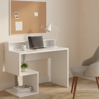 Dmora Escritorio Silvio, Escritorio Lineal Con Estantes De Almacenamiento, Escritorio De Oficina Multiusos Con Tablero, 100x50h93 Cm, Blanco, Con Embalaje R