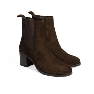 Desa Woman Ankle Boots - Genuine Suede Leather, Block Heel, Elastic Slip-On, Breathable | Brown - 39