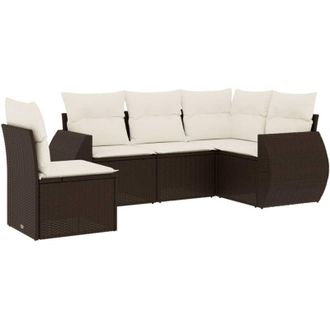 vidaXL Vidaxl - Set Comedor De Jard&iacute;n 5 Piezas Y Cojines Rat&aacute;n Sint&eacute;tico Marr&oacute;n