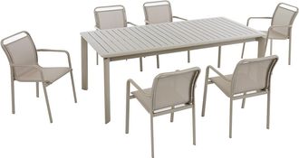 Vente-Unique Comedor de jard&iacute;n de aluminio: una mesa extensible L.205/286.5 cm y 6 sillones apilables - Topo - VELYRA de MYLIA