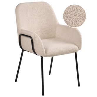 Beliani Silla De Comedor De Boucl&eacute; Tapizado Con Reposabrazos Dise&ntilde;o Retro Base Patas De Hierro Beige Claro Algona