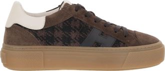 Hogan Crosswind Houndstooth Fabric Suede Low-Top Sneakers