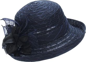 Generic Wedding Hats Fascinators Hats for Weddings Blue Spring Summer Mesh Sunshade Hat Flower Temperament Wedding Dress Hat Sun Dome Large Brim Hat Fashion H