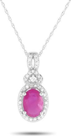 Luxury Bazaar 14K White Gold 0.15ct Diamond and Ruby Pendant Necklace PD4-15738WRU