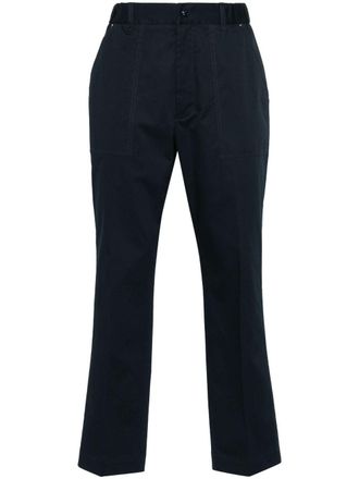 Moncler logo-patch gabardine tapered trousers - Blue