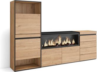 Skraut Home Zapatero efecto madera roble 224x35x145cm chimenea efecto fuego