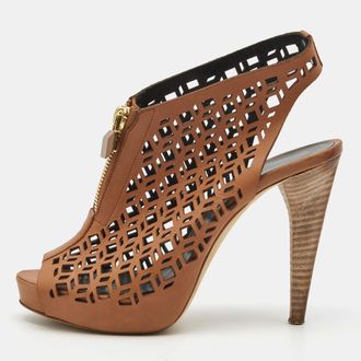 Pierre Hardy Brown Leather Laser Cut Out Zip Detail Booties