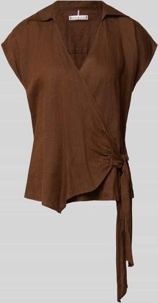 Tommy Hilfiger Regular Fit Leinenbluse in Wickeloptik in Mittelbraun, Gr&ouml;&szlig;e 36