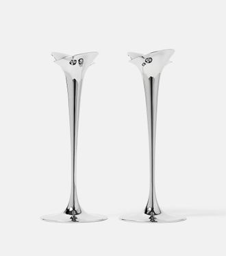 Georg Jensen Bloom Large set of 2 stainless steel candle holders by Helle Damkj&aelig;r