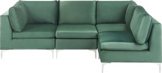 Beliani Sof&aacute; Esquinero 4 Plazas De Terciopelo Verde Izquierdo Asiento Patas Metal Glamour Evja