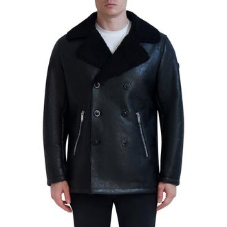 Karl Lagerfeld Faux Shearling Collar Faux Leather Coat in Black at Nordstrom Rack, Size Large