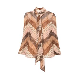 Zimmermann Sunray Collard Shirt - Dames - Blouses & Shirts - Bruin - Maat: XS Zijde