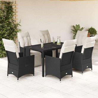 vidaXL Set De Comedor De Jard&iacute;n 7 Pzas Y Cojines Rat&aacute;n Sint&eacute;tico Negro Vidaxl