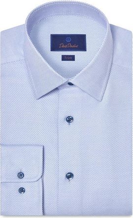 David Donahue Trim Fit Cotton Twill Dress Shirt in Sky at Nordstrom, Size 16.5 - 32