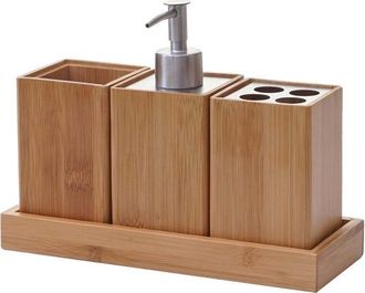 OEM Juego De 4 Accesorios De Ba&ntilde;o: Portacepillos De Dientes, Dispensador De Jab&oacute;n De Bamb&uacute;