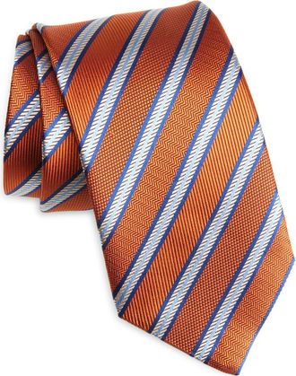 David Donahue Stripe Silk Tie in Pumpkin at Nordstrom