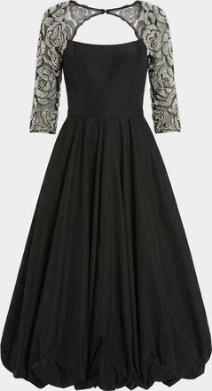 Mac Duggal Embellished-Sleeve Bubble-Hem Midi Dress