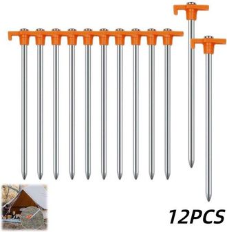 OEM 12 Piezas, Estacas Para Tienda De Campa&ntilde;a, Estacas De Acero Resistentes Al Viento, Hacer Senderismo Y Picnics, Naranja, 254,50,6 Cm