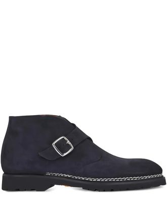 Bontoni Visionario buckle-strap boots - men - Calf Suede/Calf Leather/Rubber - 10 - Blue