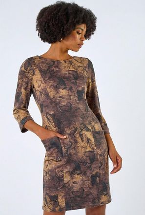 Roman Butterfly Pocket Stretch Shift Dress