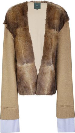 JEJIA Brown Collarless Jonathan Blazer With Alpaca Leather & Wool Sleeves