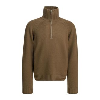 Tom Ford Trui met halve rits en mocknek - Heren - Truien - Bruin - Maat: XL Wol